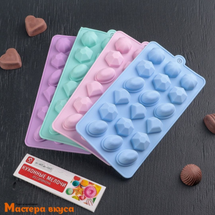 Форма для мармелада и шоколада силиконовая КРИСТАЛЛЫ, (18 фигур) 22*11см