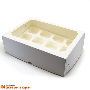Коробка для 12 капкейков с окном, 350*250*100 мм (белая), АП