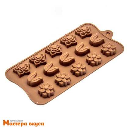 Форма для шоколада силиконовая  ЦВЕТОЧКИ-ТЮЛЬПАНЫ, (15 ячеек) 21*10 см