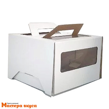 Короб для торта с окном и ручками 220*220*150 мм, белый СТАНДАРТ