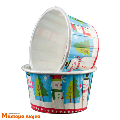 Форма бумажная Маффин 50*40 мм, ламинированная СНЕГОВИК И ЕЛКИ